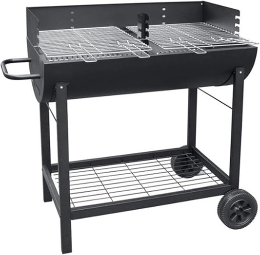 Portable Charcoal Grill with Trolley, Outdoor Barbecue Grill for Camping BBQ, Foldable Camping Grill for Backyard Patio Hiking, Easy Clean Charcoal Grills BBQ,LightGrey-D