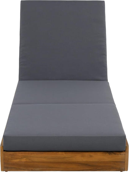 Merax Patio Chaise Lounge with Adjustable Backrest & Cushion, Acacia Wood Recliner Chair with Teak Finish for Backyard Pool Garden