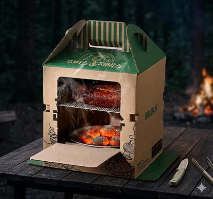 GGUBUS Grill House – All-in-One Disposable BBQ Grill, Portable Smoker & Charcoal Roasting Box, Easy to Light, Food-Safe Paper, 90 Minutes of Coal Life – Outdoor Camping, Picnic (Pack of 1)