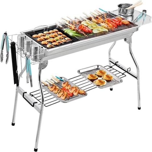 Portable Charcoal Grill for Camping BBQ Grills Outdoor Barbecue Grill Stainless Steel BBQ Rack Household Charcoal Barbecue Stove Full BBQ Grill Set for 5 Person Or More,A-1