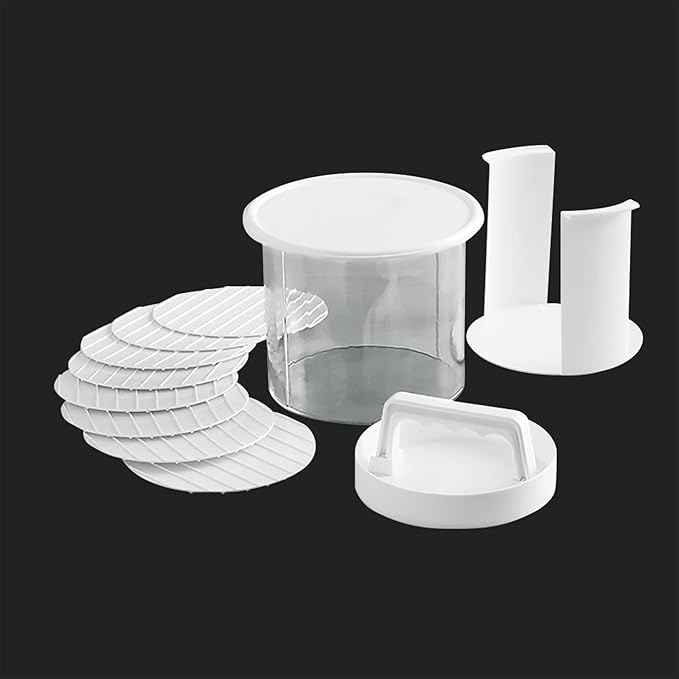 Mr. Bar-B-Q Hamburger Press Patty Maker - Non-Stick Burger Mold Shaper with Freezer Storage Container - 12-Piece Set with 8-Layer Plastic Discs for BBQ Grill - #40231Y