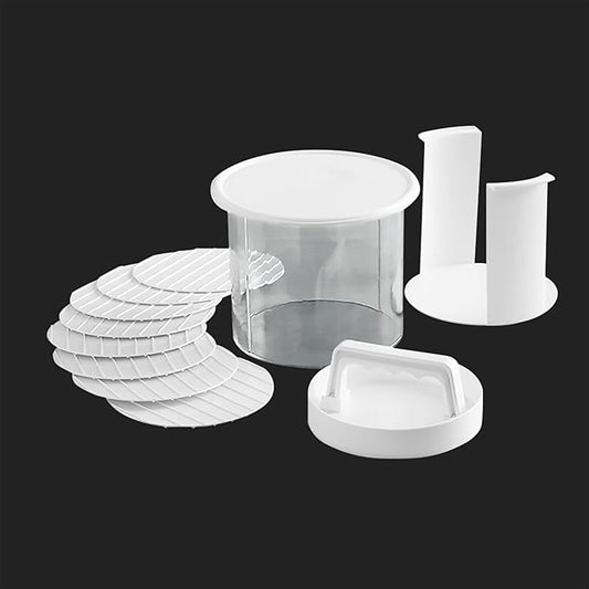 Mr. Bar-B-Q Hamburger Press Patty Maker - Non-Stick Burger Mold Shaper with Freezer Storage Container - 12-Piece Set with 8-Layer Plastic Discs for BBQ Grill - #40231Y