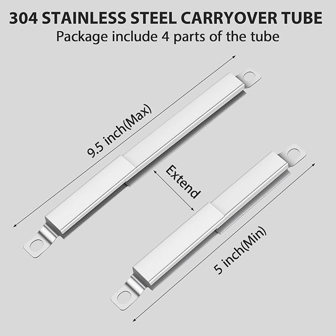 304 Stainless Steel Carryover Tubes 4 Pack for Charbroil Nexgrill Kenmore gas grills, Easy-Check Fit Accessory for Outdoor Cooking or Use