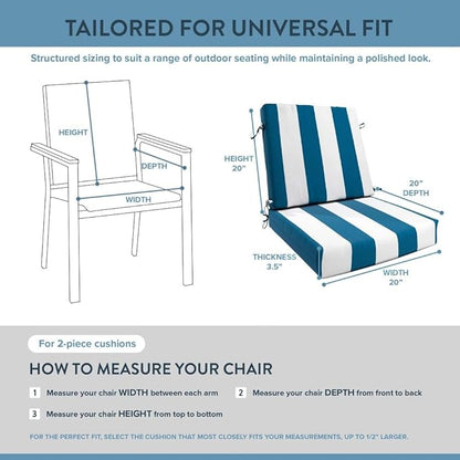 California Umbrella Outdoor Dining Chair, Set of 2 Patio Seat Cushions, 20 x 40 Inch, Premium Outdoor Memory Foam, Fade Resistant, Sunbrella Fabric, Fabric Ties, Cabana Regatta