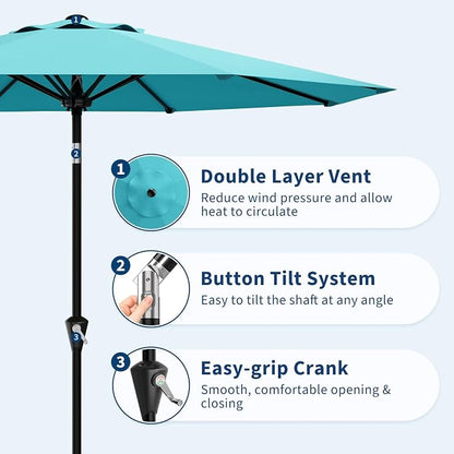 GarveeLife 10FT Umbrella Outdoor Patio, Pool Umbrella with Push Button Tilt and Crank, 8 Sturdy Ribs Waterproof UV Protection for Garden, Table, Backyard, Market | Table Umbrella Waterproof UV Protection for Garden, Pool, Deck, Backyard, Market (Sky Blue)
