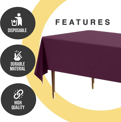 Exquisite 66% Thicker Premium Plastic Table Cloth Rectangle Table Cover 0.5 Mil 24 Pack Plum Table Cloth 54 Inch x 108 Inch Disposable Tablecloth Won't Tear Easily Like Cheap Thin Brands