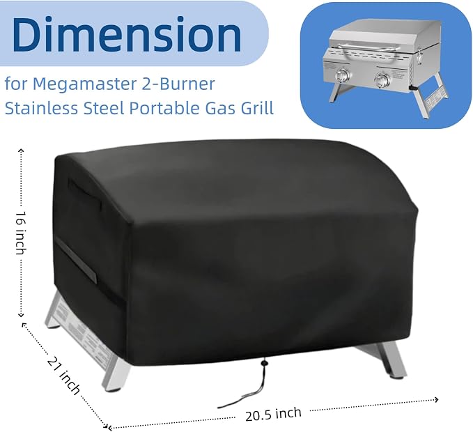 Mini Tabletop Gas Grill Cover for Megamaster 2-Burner Portable Gas Grill | 20.5x21x16,Waterproof Dustproof Heavy Duty Oxford Fabric,for Megamaster Small Propane Grill 820-0033M for Camping