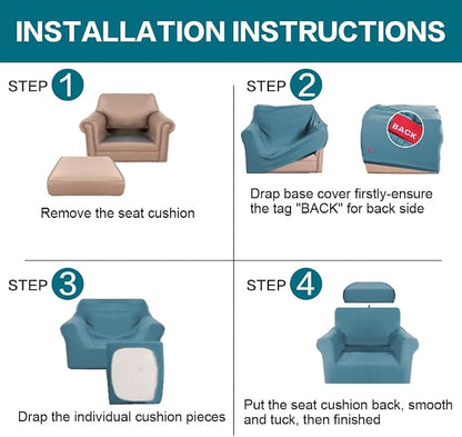 Turquoize 2 Piece Chair Covers Armchair Slipcovers for Living Room Armchair Sofa Cover with Individual Cushion Covers Feature Jacquard Fabric (Chair, Storm Blue)