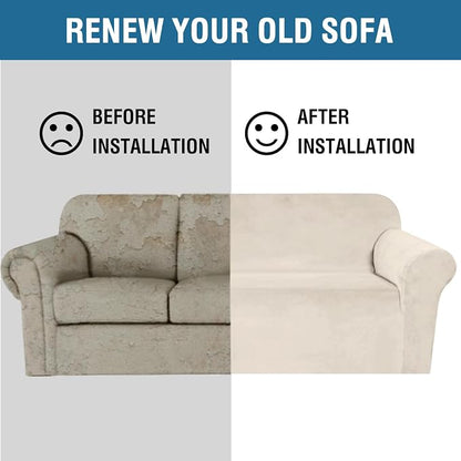 H.VERSAILTEX Stretch Sofa Covers Large Couch Covers Sofa Slipcovers Furniture Protector Soft with Non Slip Elastic Bottom, Feature Thick Comfy Rich Velour (XL Sofa, Ivory)