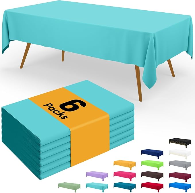 Smiry Disposable Table Cloth - 6 Pack, 54 x 72 Inch Waterproof Rectangle Tablecloths for Parties, Decorative Plastic Table Cover, Leakproof & Sturdy, Teal