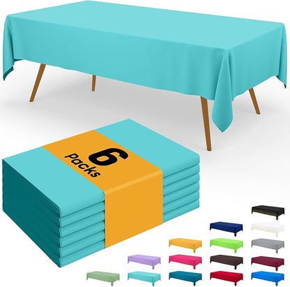 Smiry Disposable Table Cloth - 6 Pack, 54 x 156 Inch Waterproof Rectangle Tablecloths for Parties, Decorative Plastic Table Cover, Leakproof & Sturdy, Teal