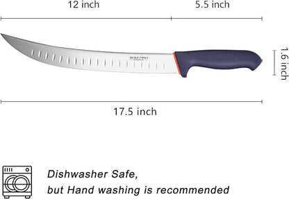12 Inch Carving Knife, Brisket Slicing Knife with Granton Edge, X50CrMoV15 Stainless Steel Butcher Knife for Meat Cutting, BBQ & Turkey