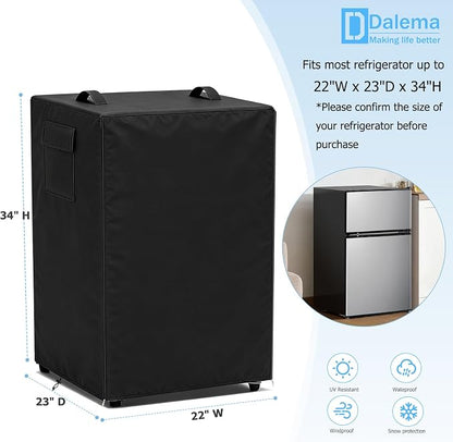 Outdoor Refrigerator Cover,600D Heavy Duty 100% Waterproof Upright Freezer Cover,Outside Stand Up Fridge Covers.Front Can Be Rolled-Up by Zippers.(Black,22" W x 23" D x 34" H)