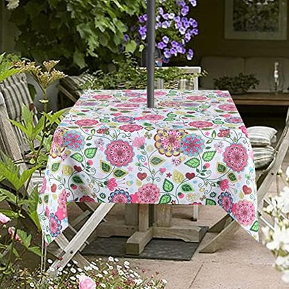 EHouseHome Outdoor Indoor 60inch SquareTablecloth with Umbrella Hole and Zipper, Waterproof Zippered Patio Table Cloths, Spring/Summer Table Covers for Backyard Circular Table/BBQs/Picnic