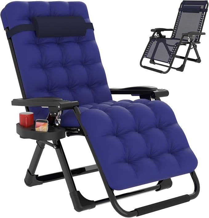 Slendor Zero Gravity Chair, Recliner Lounge Chairs with Cushion, Royal Blue | Reclining Lounge Chair, Folding Anti Gravity Chairs w/Upgraded Lock, Removable Upgraded&Headrest, 440lbs, for Indoor Outdoor