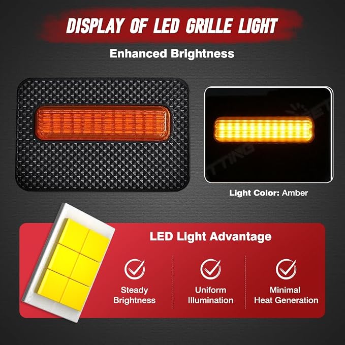 4 LED Grille Lights with Wire Harness and Fuse, LED Front Grill Light, Compatible with Toyota Tacoma SR/SR5 2024-2026, 1 Set (Yellow Cover)