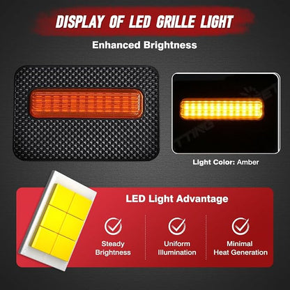 4 LED Grille Lights with Wire Harness and Fuse, LED Front Grill Light, Compatible with Toyota Tacoma SR/SR5 2024-2026, 1 Set (Yellow Cover)