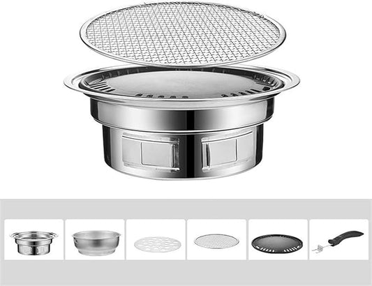 Small Stainless Steel Charcoal Grill, Portable BBQ Oven for Home & Outdoor Use, Multi-Functional Carbon Grill for 3-5 People