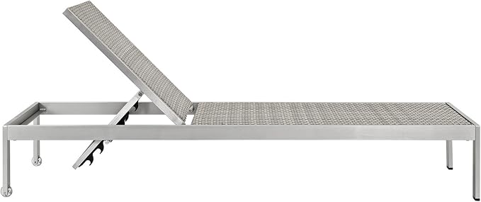 Modway Shore Aluminum and Rattan Outdoor Patio Chaise Lounge Chair and Side Table Set in Silver Gray (Pack of 1)