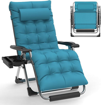 Slendor Oversized Zero Gravity Chairs XL, 29in Recliner Chair, Light Blue | Reclining Lounge Chair, Folding Anti Gravity Chairs w/Aluminum Alloy Lock, Removable Cushion&Headrest, 440lbs, for Lawn Patio
