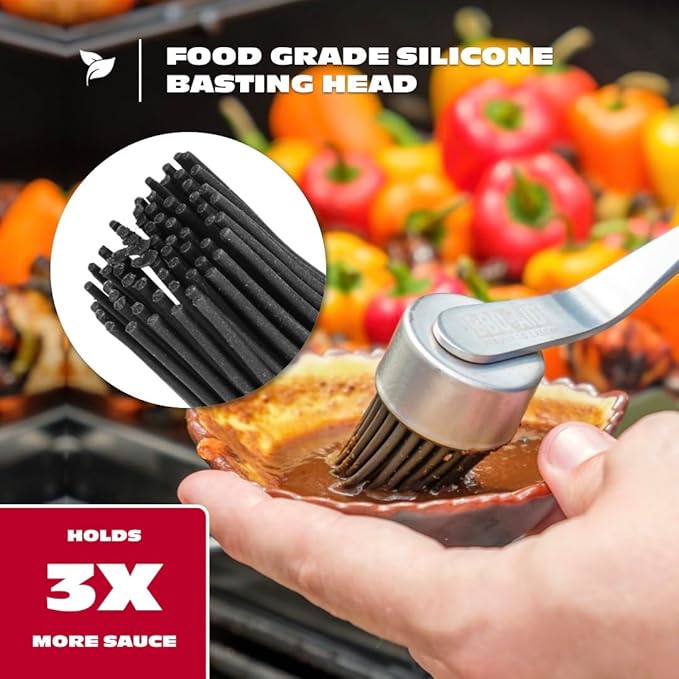 BBQ-AID Silicone Basting Brush for Grilling - Premium Acacia Wood Sauce Brush for BBQ & Smoking - 400°F Heat Resistant Marinade & Meat Brush - Dishwasher Safe Cooking Brush for Food & Oil