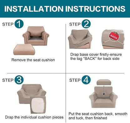 Turquoize 2 Piece Chair Covers Chair Slipcovers for Living Room Armchair Couch Cover Chair Sofa Cover with Individual Cushion Covers Furniture Cover for Chairs Feature Jacquard Fabric (Chair, Sand)