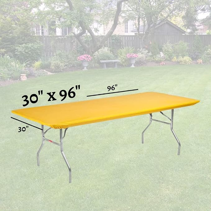 10 Pack of Rectangular Plastic Table Covers - 6' Foot or 8' Foot Options - Indoor or Outdoor Fitted Table Covers (Table NOT Included) (Gold, 30" x 96" (8' ft))