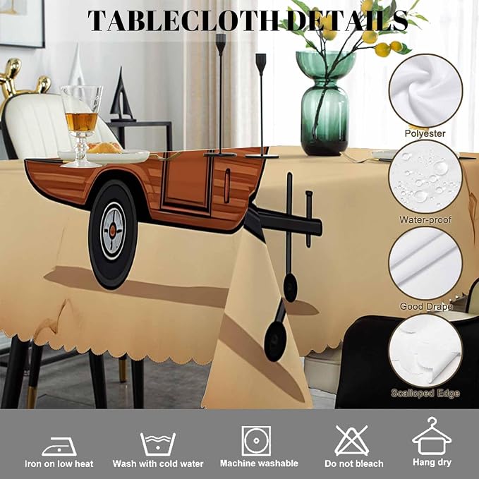 Swono 52x70 Inch Happy Camper Tablecloth Retro Car Camping Outdoor Farmhouse Dining Table Cloth Anti-Stain Talking Table Cover for Kitchen Dinning Room Coffee Store