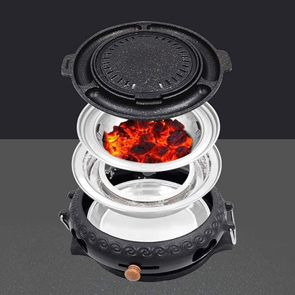 Outdoor Household Charcoal Barbecue Tools, Thick Large Portable Charcoal Grill for Camping BBQ Grills, Picnic, Party Activities, Cast Iron BBQ Grill with Split Design & Anti-Scald Handle,A-1
