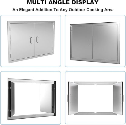 Outdoor Kitchen Door 30" W x 21" H-304 Stainless Steel Never Rust Cabinet Door-Double Layer-BBQ Access Doors-Weatherproof GrillDoor-Flush Mount BBQ Island Doors-MetalDoor for Outdoor Indoor Kitchen