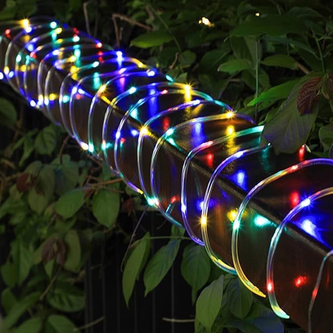 Honche Solar Rope Light 33FT 100L IP65 Weatherproof Outdoor LED Copper Fairy String Tube Lights for Party Garden Porch Yard Home Wedding Vacation Daily Holiday Decoration Lighting(Multi Color)