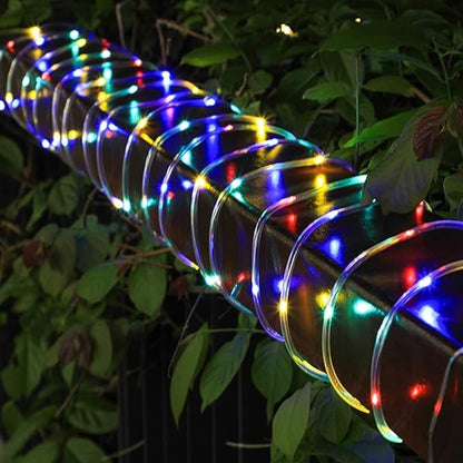 Honche Solar Rope Light 33FT 100L IP65 Weatherproof Outdoor LED Copper Fairy String Tube Lights for Party Garden Porch Yard Home Wedding Vacation Daily Holiday Decoration Lighting(Multi Color)