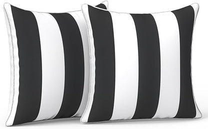 LVTXIII Outdoor Pillow Covers Set of 2, Patio Waterproof Throw Pillow Cases Fade Resistant Accent Pillow Covers for Spring Summer Garden Decoration, 16x16 Inch, Cabana Black