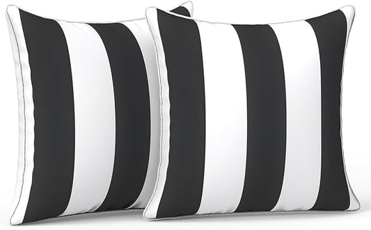LVTXIII Outdoor Pillow Covers Set of 2, Patio Waterproof Throw Pillow Cases Fade Resistant Accent Pillow Covers for Spring Summer Garden Decoration, 16x16 Inch, Cabana Black