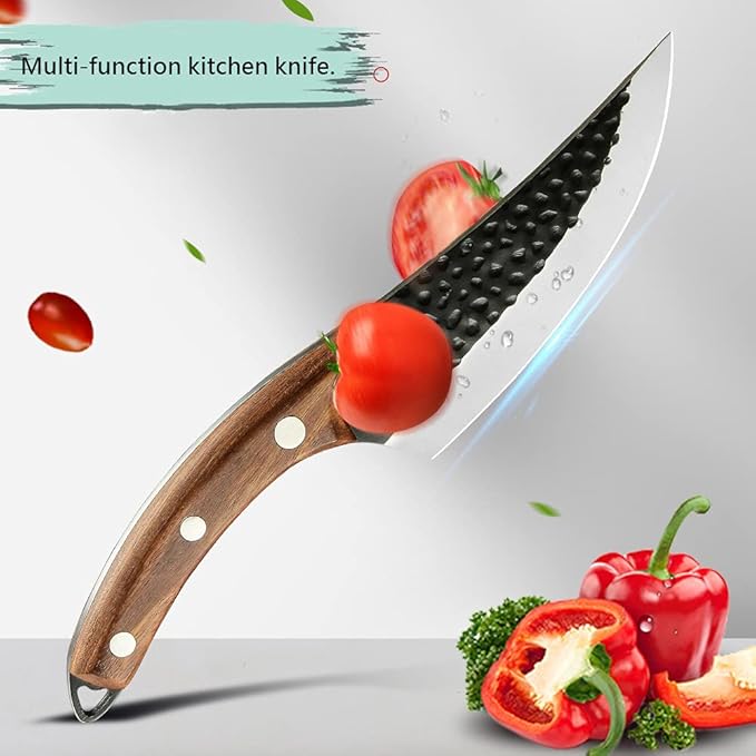 Kitory Butcher Knife for Meat Cutting, Hand Forged Viking Boning Knife with Ergonomic Wood Handle, High Carbon Steel Chinese Chef Knife for Camping, Outdoor, BBQ, Birthday Gift for Men