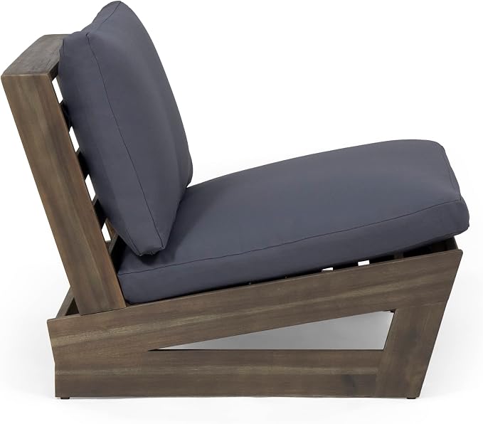Sherwood Outdoor Club Chair with Cushions - Acacia Wood - Gray/Dark Gray