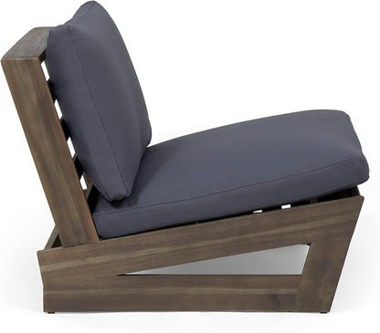 Sherwood Outdoor Club Chair with Cushions - Acacia Wood - Gray/Dark Gray