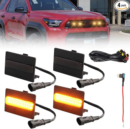 4 PCS Full LED Front Grille Lights for Toyo-ta 4runner 2025 SR5, Amber LED Grille Clearance Light, OEM Grill Led Grilles Light for 4Runner Accessories