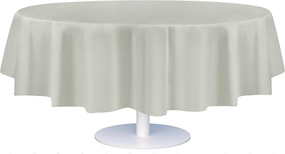 Grandipity 12 Pack Premium Disposable Plastic Tablecloth 84" Inch Decorative Round Table Cover - Light Grey