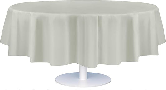 Grandipity 12 Pack Premium Disposable Plastic Tablecloth 84" Inch Decorative Round Table Cover - Light Grey
