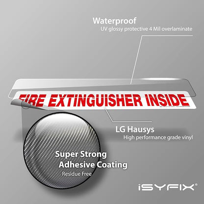 iSYFIX Fire Extinguisher Inside Signs Stickers for Vehicles – 10 Pack 12x2.5 Inch – Self-Adhesive Vinyl Decals, Laminated for UV, Weather, Scratch, Fade Resistance, for Cars, Trailers and Trucks