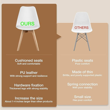 OLIXIS Set of 4 Dining Kitchen Mid-Century Modern Chairs with Wood Legs and PU Leather Cushion for Living Room Bedroom Outdoor Lounge, White