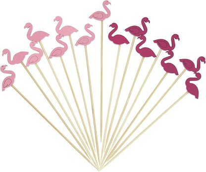 Minisland Pink Red Flamingo Cocktail Picks, 5 Inch Long Bamboo Fancy Toothpicks for Appetizers, Decorative Summer Tropical Hawaiian Party Food Drinks Garnish Fruit Skewer Sticks 100 Counts - MSL175