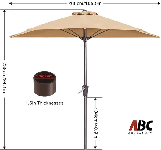 ABCCANOPY Patio Umbrella 9FT - Outdoor Half Umbrellas for Patio, Backyard, Garden, Deck (Khaki)