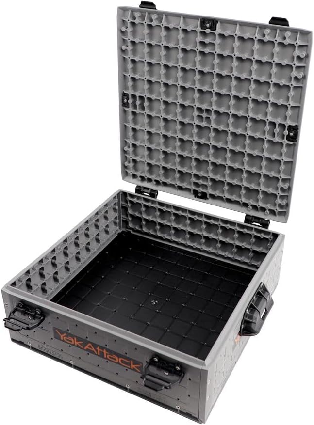 YakAttack ShortStak Solo Storage Box - Size & Color Options | Standalone Low-Profile Crate with Lid, Hinges & Latches | GridLoc Mounting Panels | Slider Feet for Under-Seat Use | Made in USA