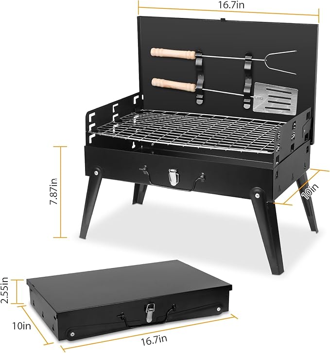 KOCASO New Portable Charcoal Grill, 3 Adjustable Heights, Foldable BBQ Grill for Outdoor Camping, Picnic, and Tailgating - Small Tabletop Grill Mini BBQ Grill, Compact and Easy to Clean Barbecue Grill