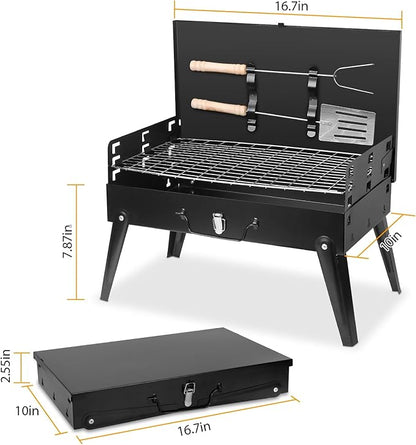 KOCASO New Portable Charcoal Grill, 3 Adjustable Heights, Foldable BBQ Grill for Outdoor Camping, Picnic, and Tailgating - Small Tabletop Grill Mini BBQ Grill, Compact and Easy to Clean Barbecue Grill