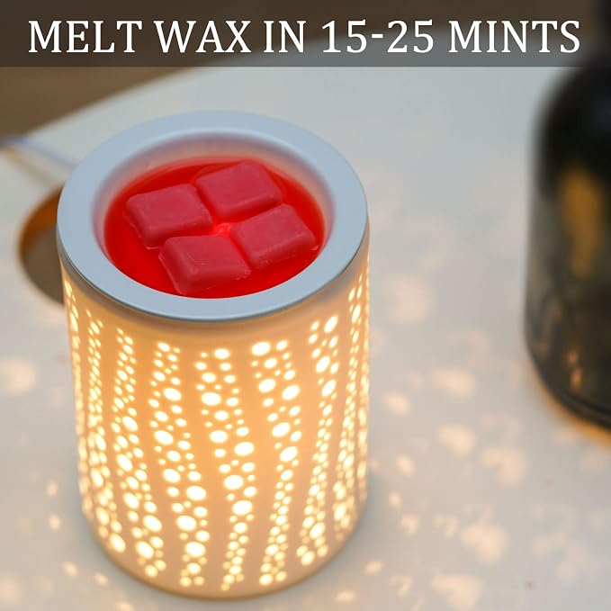 PALANCHY Electric Wax Melt Warmer with Timer 2/4/8 Hour, Ceramic Wax Warmer | Oil Burner With Soft Glow Starry Night Light, 2 Bulb 25W Included. Wax Melter For Scented Wax Electric For Nightstand & Shelf