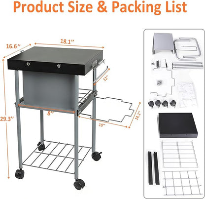 Rolling Grill Side Table Cart for 18"/22" Weber Charcoal Kettle Grills - Outdoor Prep Stand with Wheels, Mesh Storage Racks for Backyard BBQ, Camping, Parties