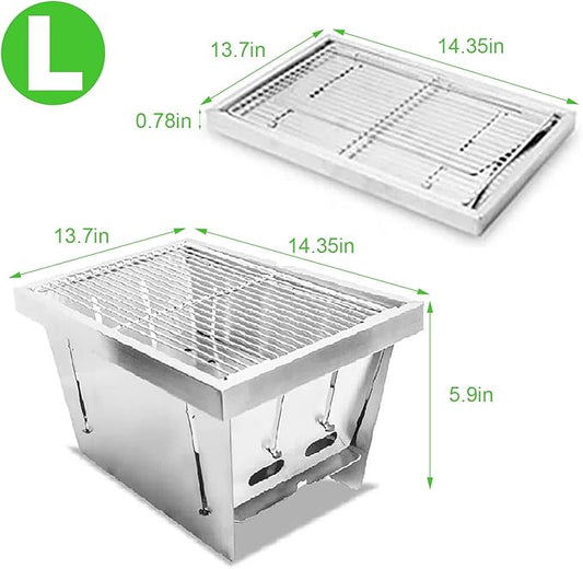 SEHOMY Portable Charcoal Grills 14.3", Folding Smoker Camping BBQ Grill Stainless Steel, Barbecue outdoor Grilling for Hiking Picnics Garden Travel Patio Backyard, Household grills outdoor cooking